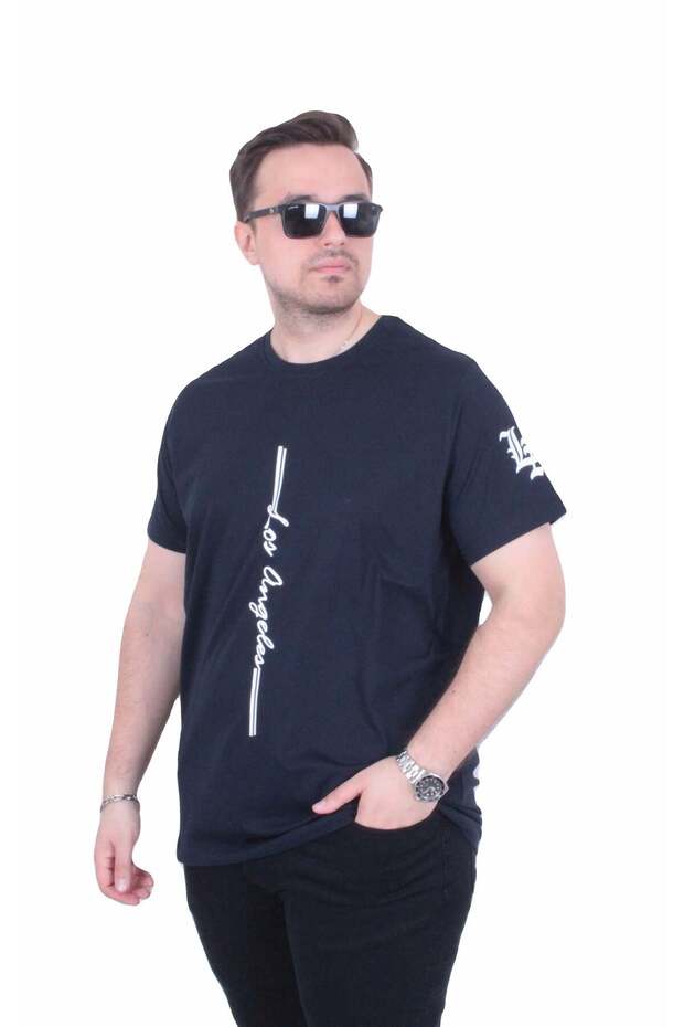 Men's Oversize Crew Neck T-Shirt Los Angeles 26155 Navy Blue