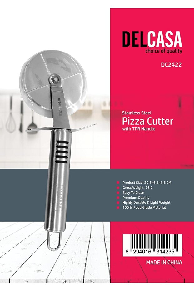 DC2422 Stainless Steel Pizza Cutter with TPR Handle, Silver