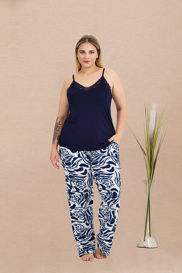 Plus Size Printed Patterned Pocketed Short Sleeve Pajama Set