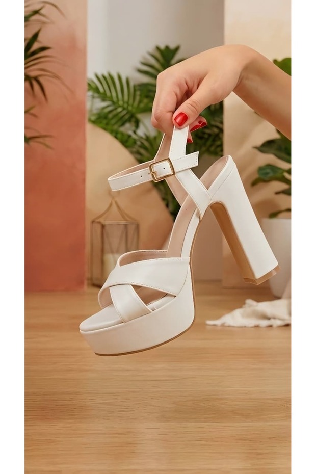 Women's Cross-Strapped 13cm Heeled Platform Evening Dress Wedding Dress Shoes