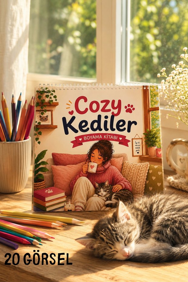 Cozy Cats Coloring Book–Relaxing and Adorable Cat-Themed Coloring Book (20 Images)/21X21 cm