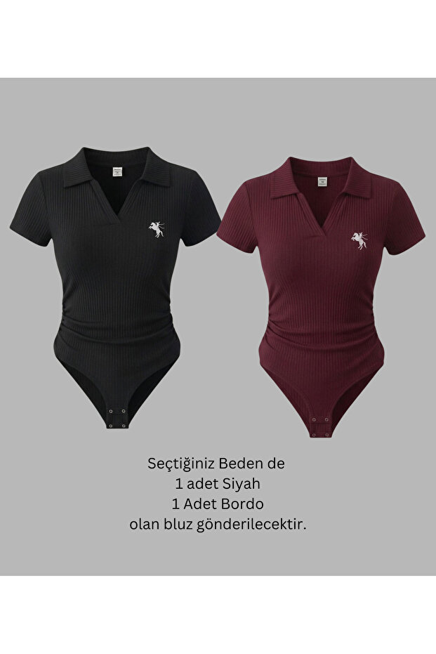 Polo Collar Ribbed Lycra Premium Bodysuit
