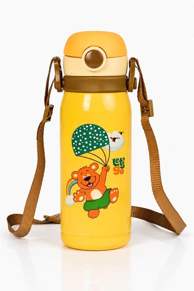 450 ml Steel Children's Water Bottle with Straw and Strap Thermos