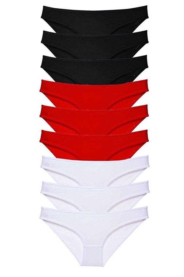9 Pieces Super Eco Set Lycra Women's Slip Panties Black Red White Mudanis