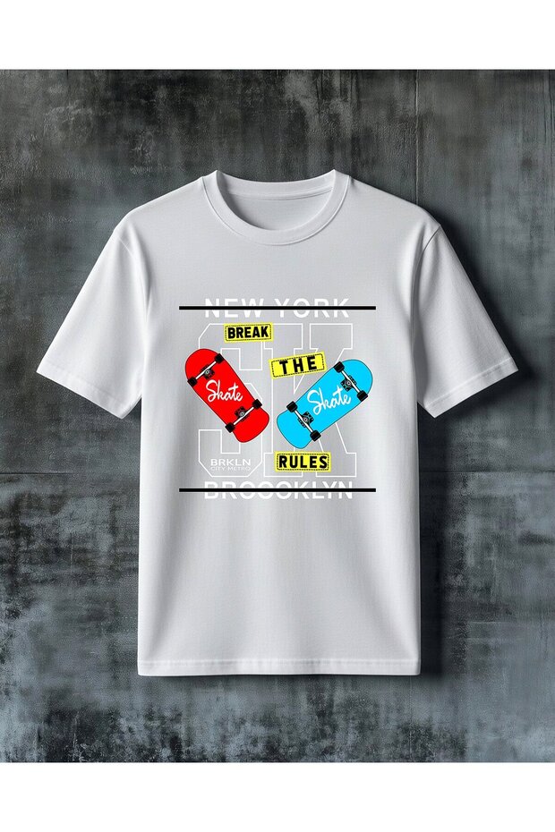 تي شيرت كبير الحجم مطبوع عليه "break the rules skateboard"