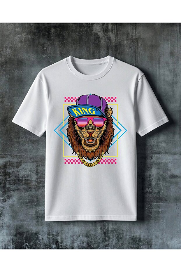 تي شيرت كبير الحجم مطبوع عليه King Lion