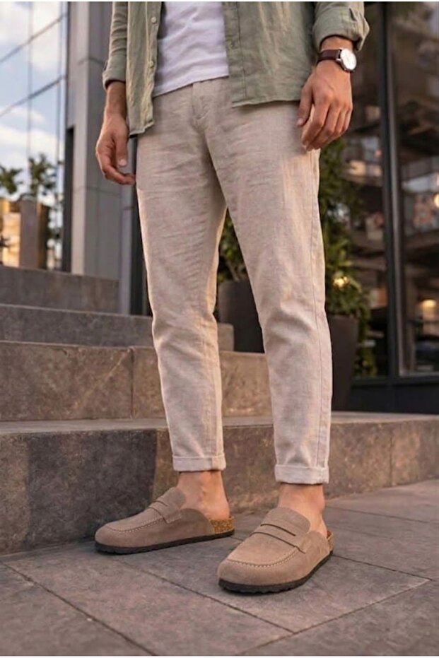 Beige Suede Men's Sabo Slippers