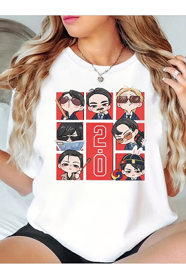 تي شيرت BTS BANGTAN 2.0 MEME CHIBI للجنسين مقاس كبير