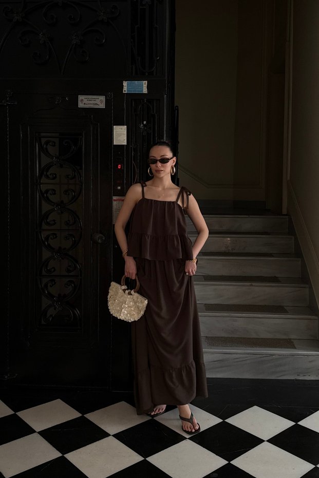 Flawered Sleeved Blouse and Skirt Set