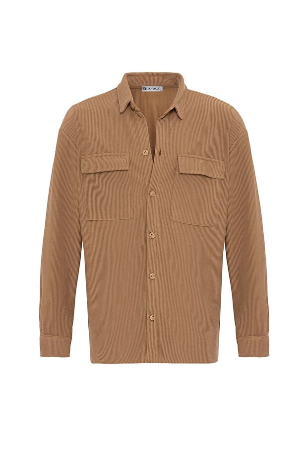 Ribbed Long Sleeve Pocketed Shirt