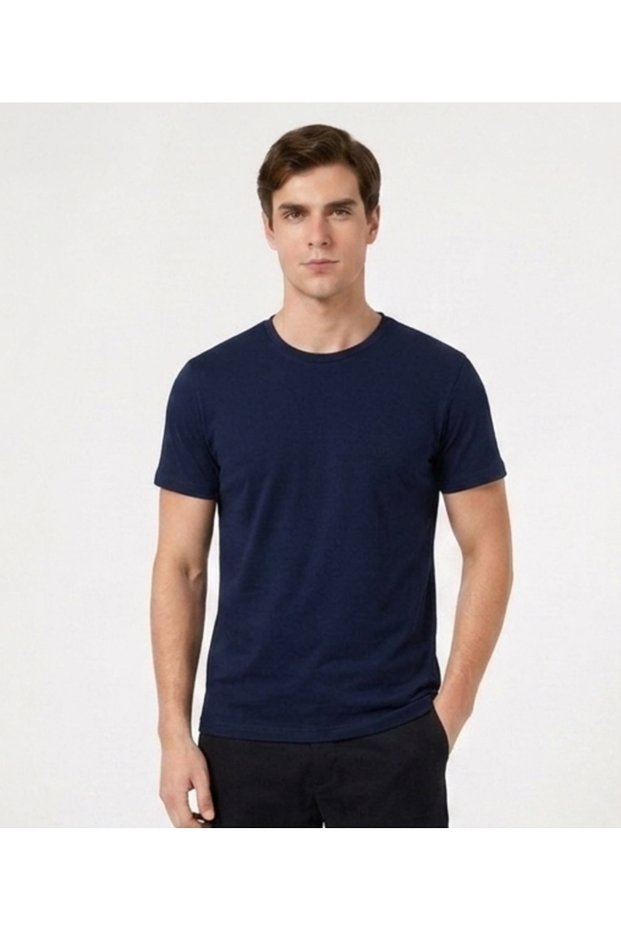 Navy Blue Unisex Crew Neck Short Sleeve Combed Cotton T-Shirt Basic, Work, School Wear