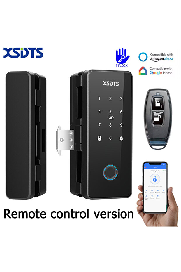 XSDTS GL3-Remote TT-Lock Smart Glass Door Lock Bluetooth Biometric Fingerprint Password Card Electro