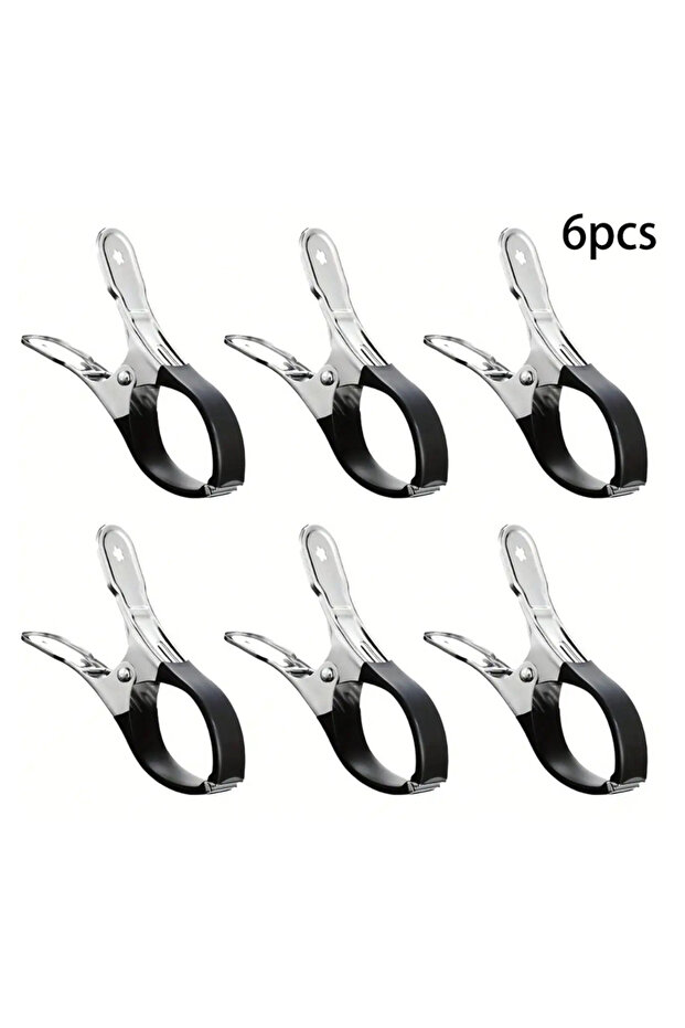 Black 6pcs 6 Pieces Durable Stainless Steel Pool Cover Clips with Blue Plastic Handles - Heavy Duty
