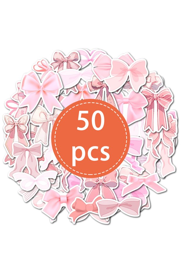 50PCS-TZ-290 50PCS Pink Bow Stickers Cute Vintage Aesthetic Bowknot Sticker Vinyl Waterproof Girls P