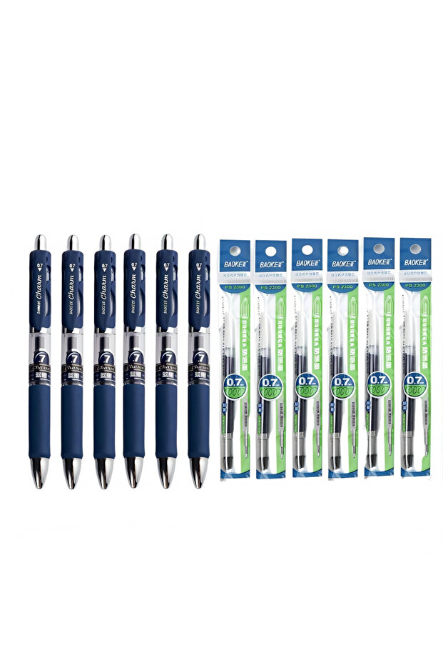 6pcs Blue 6pcs Retractable 0.7mm Gel Pen Black/Deep Blue Ballpoint Bullet Signature Pens for School