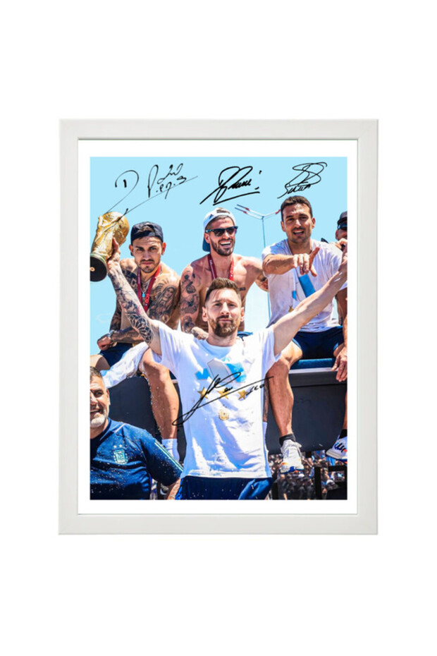 Lionel Messi - Paredes - De Paul Argentina Champion Autographed Poster with Frame 30x40cm