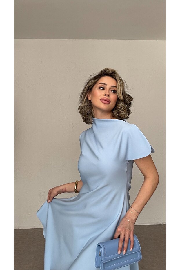 Rochie midi cu decolteu asimetric - 2