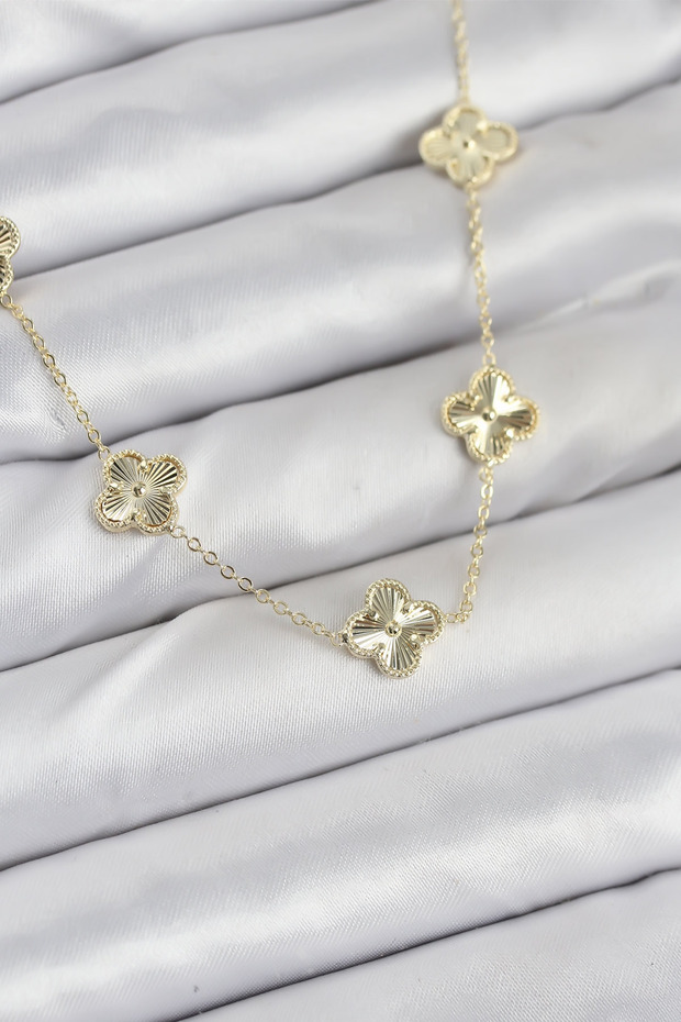 Brass Gold Color Clover Women's Necklace 5886 - Stepco7698-3021