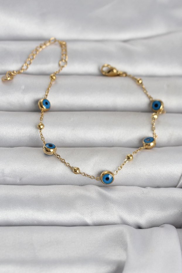 316L Steel Gold Color Ball Chain Evil Eye Women's Bracelet