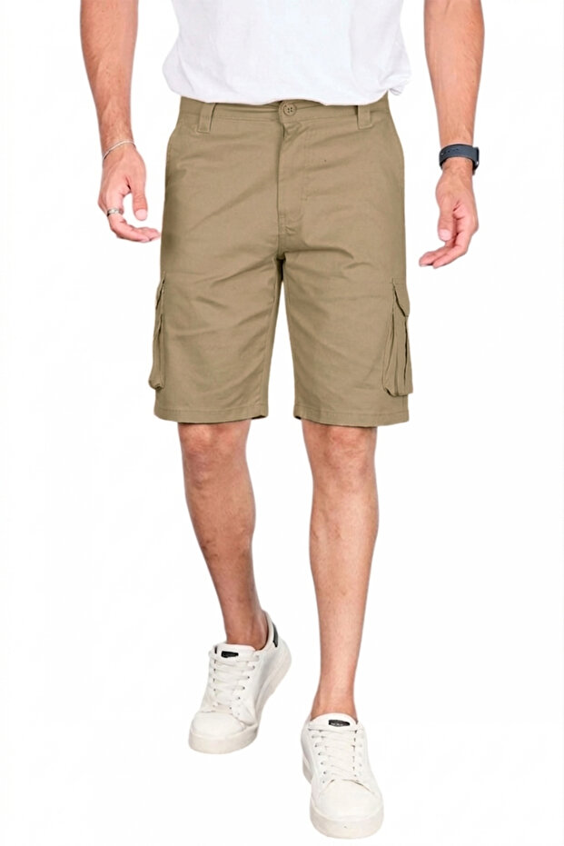 Men's Aqua Green Lycra Gabardine Modern Fit Cargo Capri Shorts–Multi-Pocket Summer Relaxed Fit Shorts 2014