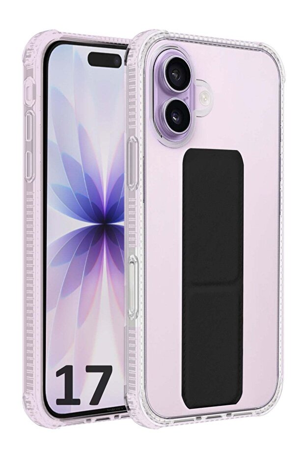 Finger Grip Clear Case Cover for iPhone 17- Kickstand Car Magnetic Holder Multi-function Protective Two-in-one Case - Black