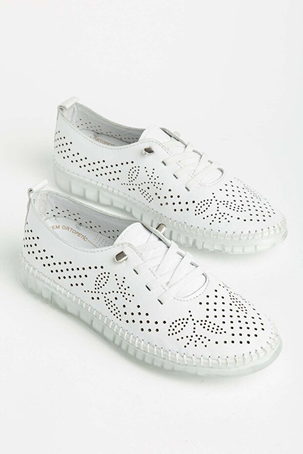 Genuine Leather Orthopedic Women's Casual Shoes White Elastic Laces Laser Printed