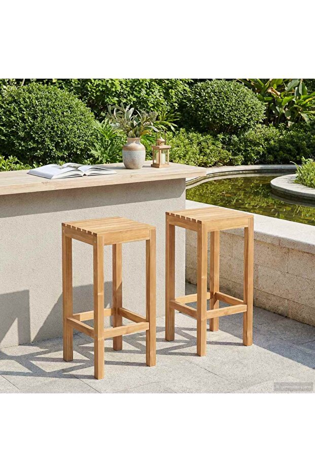 Scaun de bar 2 pcs Maro Lemn solid de tec - 2