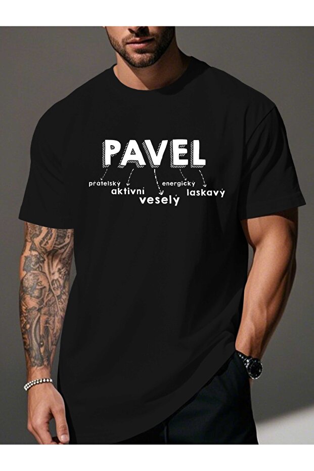 تي شيرت رجالي مطبوع عليه اسم PAVEL من Fun PAVEL