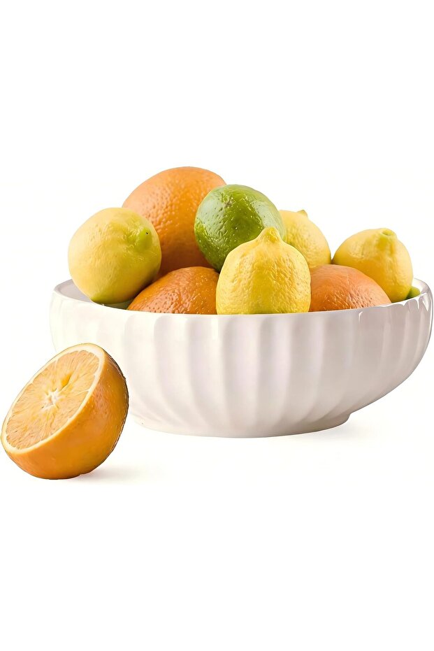 Large White Ceramic Fruit Bowl for Kitchen Counter, 10-Inch White Fruit and Vegetable Bowl, Decorative Serving Bowl for Home
