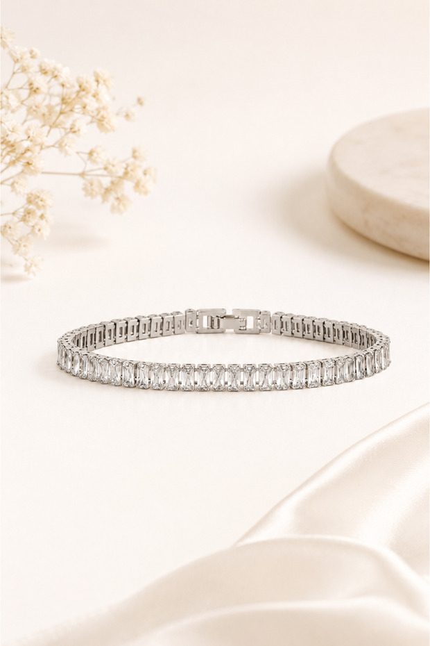 Silver Color Baguette Waterway Full Tour Bracelet