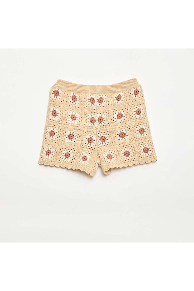 Patterned Crochet Shorts BEIGE - 3