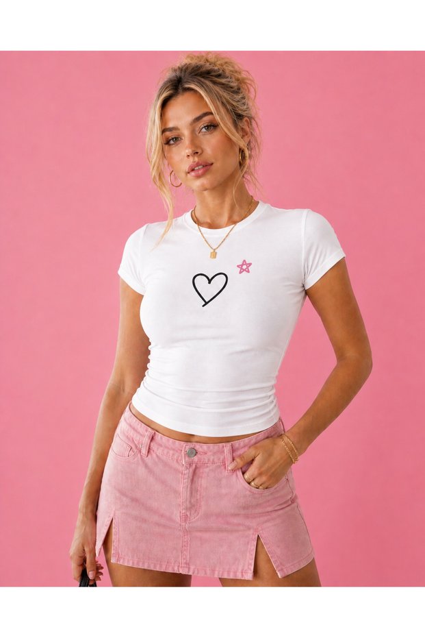 Women's Crew Neck Slim Fit Lycra Basic Crop Cotton Combed Cotton T-Shirt