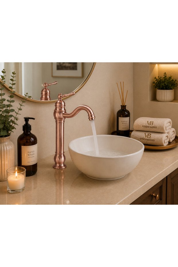 Copper High Bowl Sink Faucet – Classic Retro Bathroom Tap