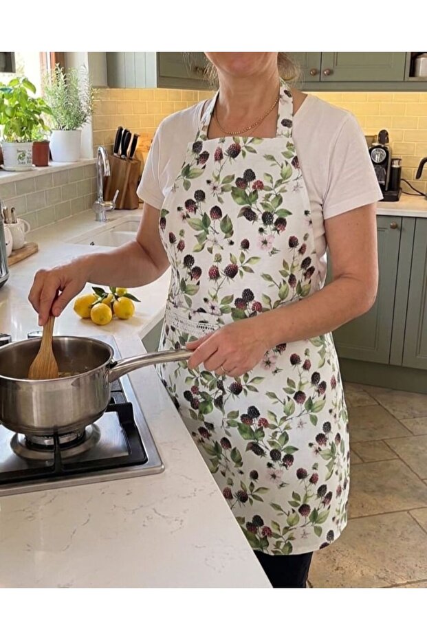 Duck Fabric Kitchen Apron Blackberry Pattern
