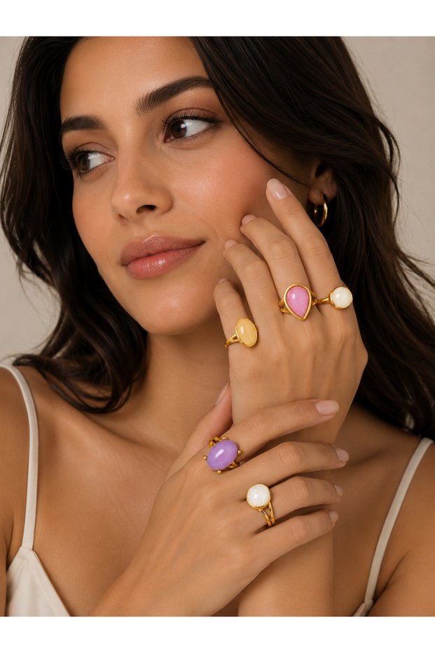 Darel Gold 5 Piece Colorful Stone Ring Set