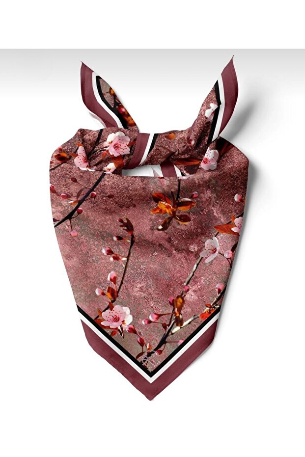 باندانا/وشاح منقوش بزهور الساكورا الحمراء مقاس 55×55