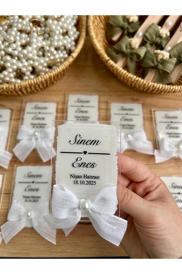 NO BRAND Kişiye Özel İsimli Şeffaf Yapışkanlı Nişan Magneti - Söz Nikah Nişan Magneti 30 Adet