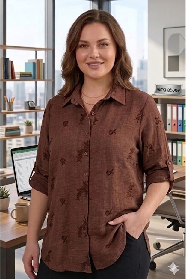 Plus Size Workwear Poly Linen Shirt