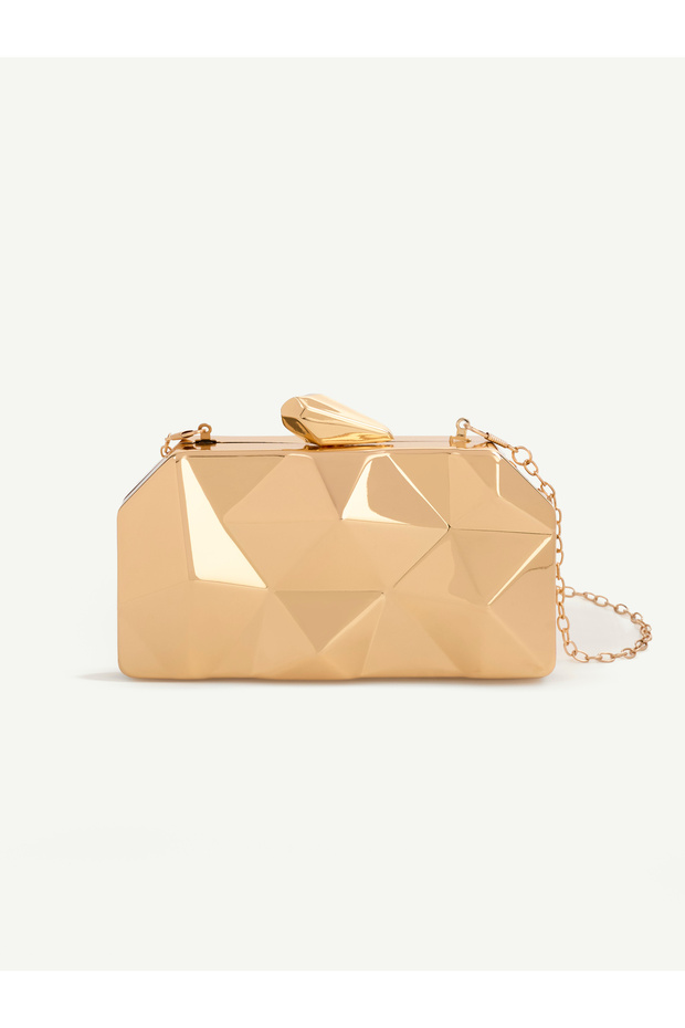 Gold Shk323 Crystal Formed, Metallic Look, Evening Dress, Clutch, Hand and Shoulder Bag