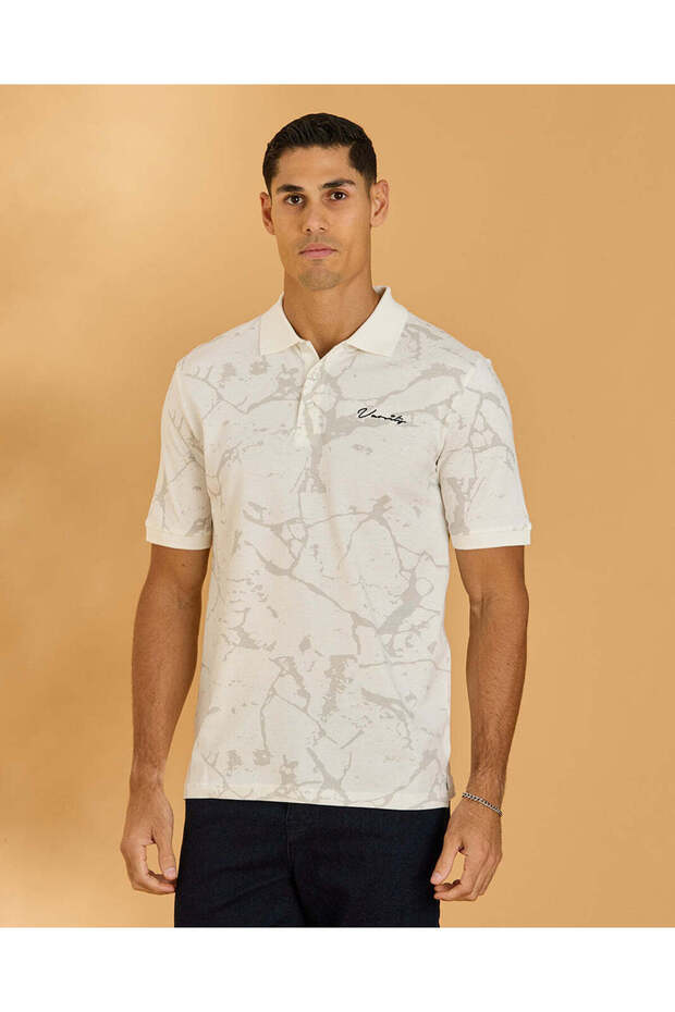 Men White Printed Polo Shirt
