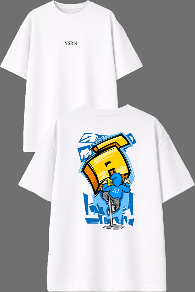 Graffiti Artist Design Front and Back Printed White Oversize t Shirt