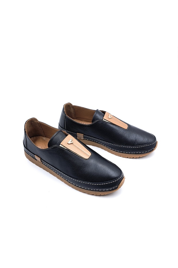 Genuine Leather Orthopedic Sole Women's Black Color Daily Laceless Shoes