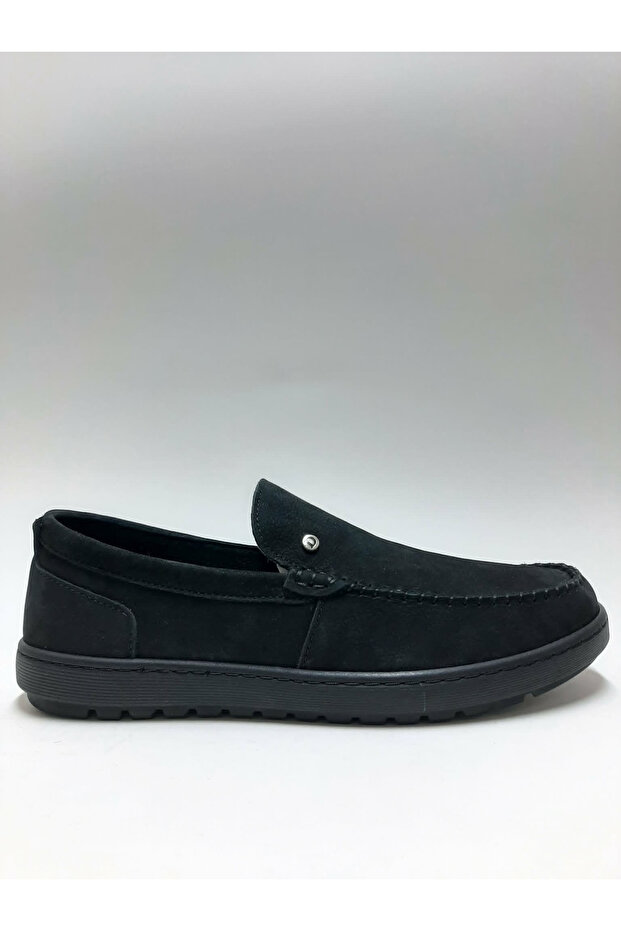 Genuine Leather Nubuck Black Comfortable Laceless Flexible Summer Men's Shoes