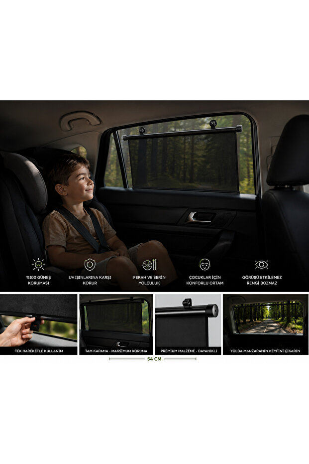 2-Piece Auto Side Window Sunshade Curtain Roller Automatic Mother Baby In-Car Uv Protector 40 X 45 cm