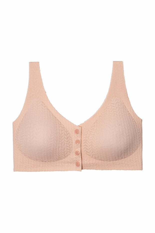 Laser Cut Seamless Gathering Underwireless Front Snap Comfortable Support Bralette Strappy Pink Women's Bra