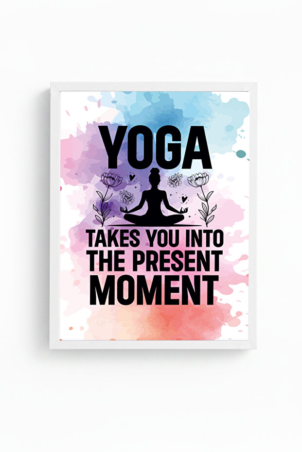 White Wooden Framed Abstract Yoga Themed Painting - Vibrant Tones | Huhu1259 - Single Table White Frame