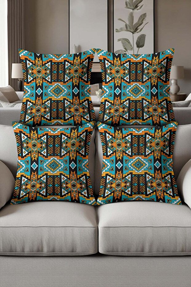 Digital Printed Soft Textured 4-Piece Throw Pillow Cover Set Krl0125