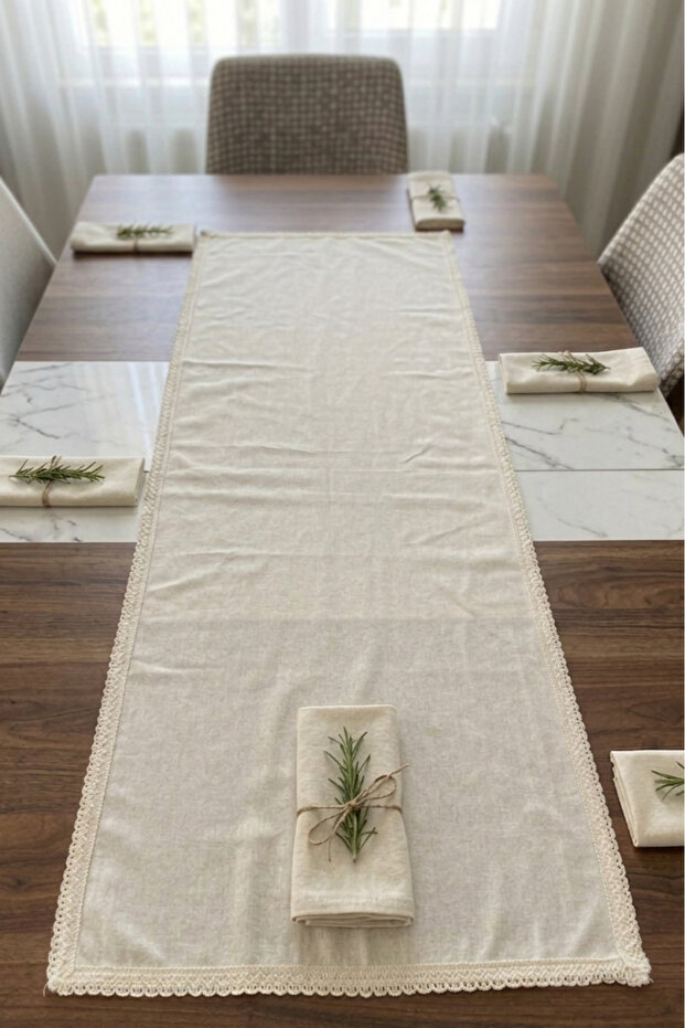 Natural Linen Soft Fabric Cream Laced 45X115 cm Runner