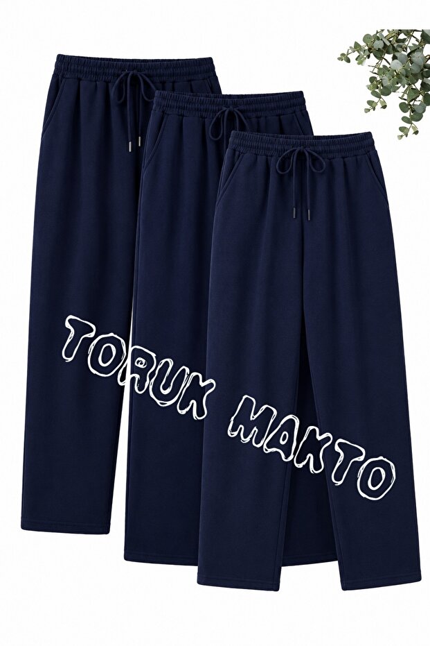 3 Pieces Unisex Regular Pipe Leg Navy Blue Color Sweatpants