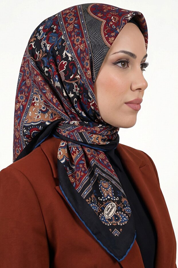 وشاح نسائي ناعم من القطن العضوي بنمط عرقي باللون الأسود والأحمر